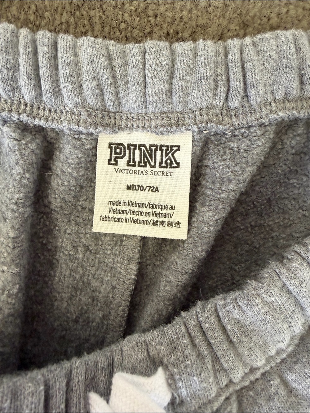 PINK Victoria's Secret 2pc Fleece Cropped Hoodie & Shorts Gray/Peach Orange M/L - Picture 3 of 10
